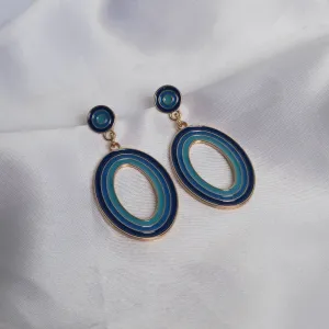 Blue & Gold Retro Drop Earrings - Oval Earrings,Blue Earrings In The UK,Gold Earrings,Blue Jewellery In The UK,Oval Jewellery,Round Earrings
