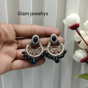 Blue Antique Gold Bollywood Raina Indian Earrings