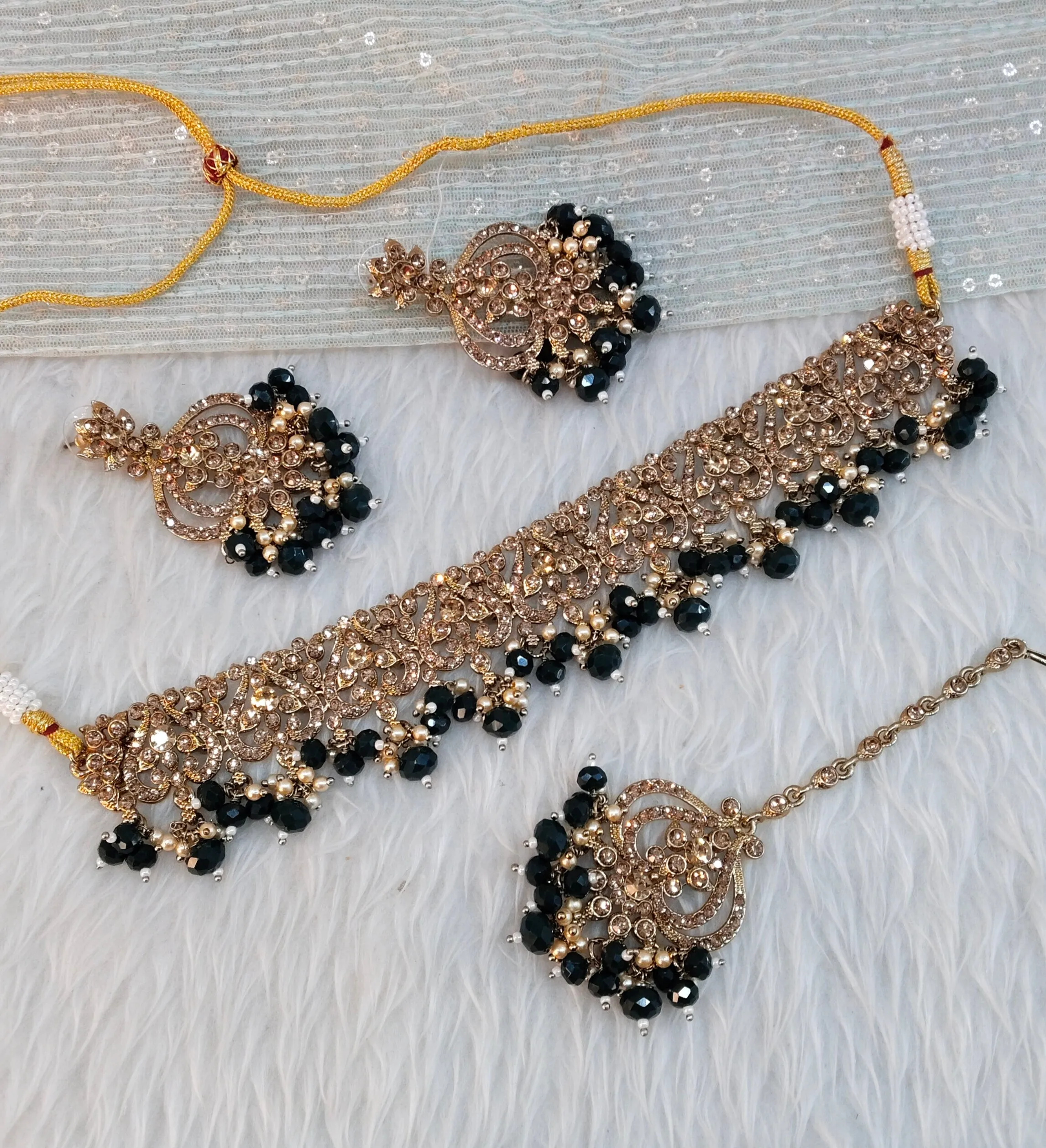 Blue Antique Gold Choker Indian Jewellery Ricky Set