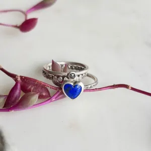 Blue Heart Lapis & Diamond Stacking Ring Set