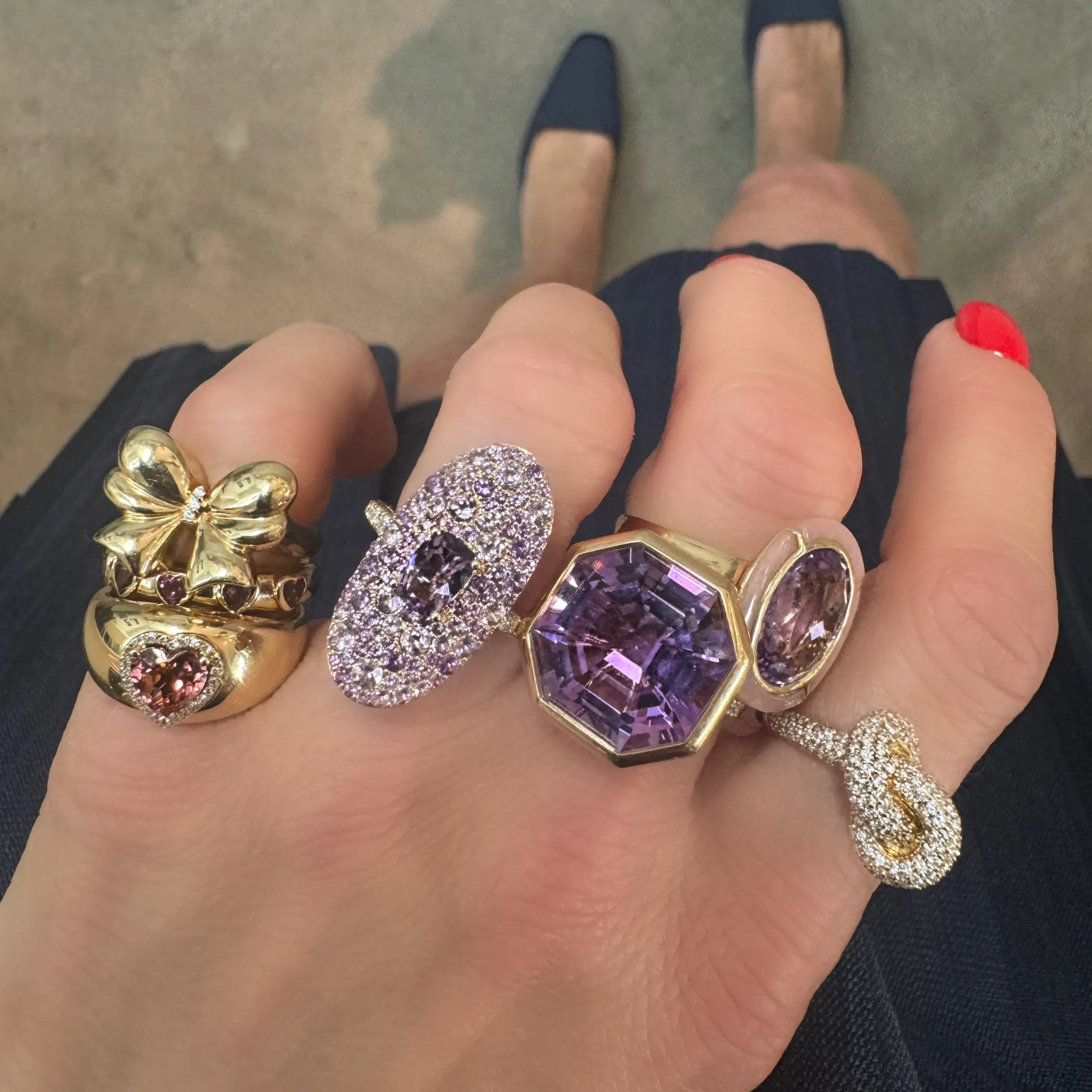 Blue Iolite or Pink Tourmaline Cooper Heart Band Ring