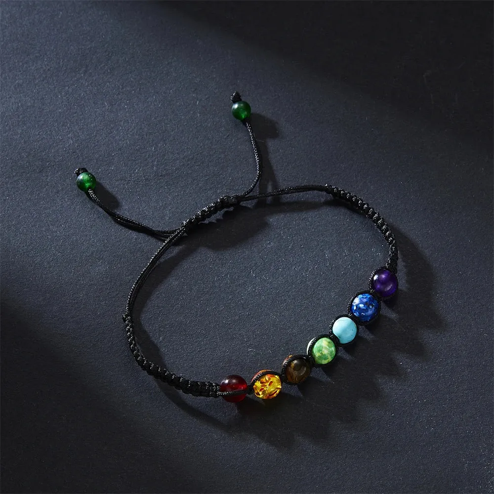 Boho 7 Chakra Healing Beaded Bracelets For Women Men 8mm Reiki Prayer Balance Beads Bracelet Adjustable Braided Bangles Jewelry