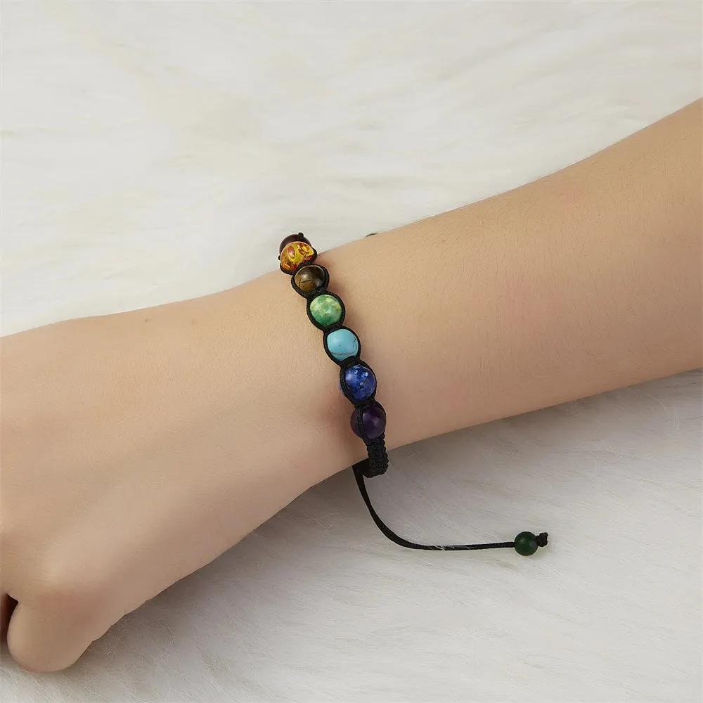 Boho 7 Chakra Healing Beaded Bracelets For Women Men 8mm Reiki Prayer Balance Beads Bracelet Adjustable Braided Bangles Jewelry