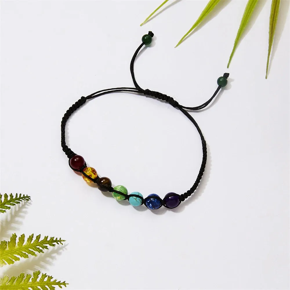Boho 7 Chakra Healing Beaded Bracelets For Women Men 8mm Reiki Prayer Balance Beads Bracelet Adjustable Braided Bangles Jewelry