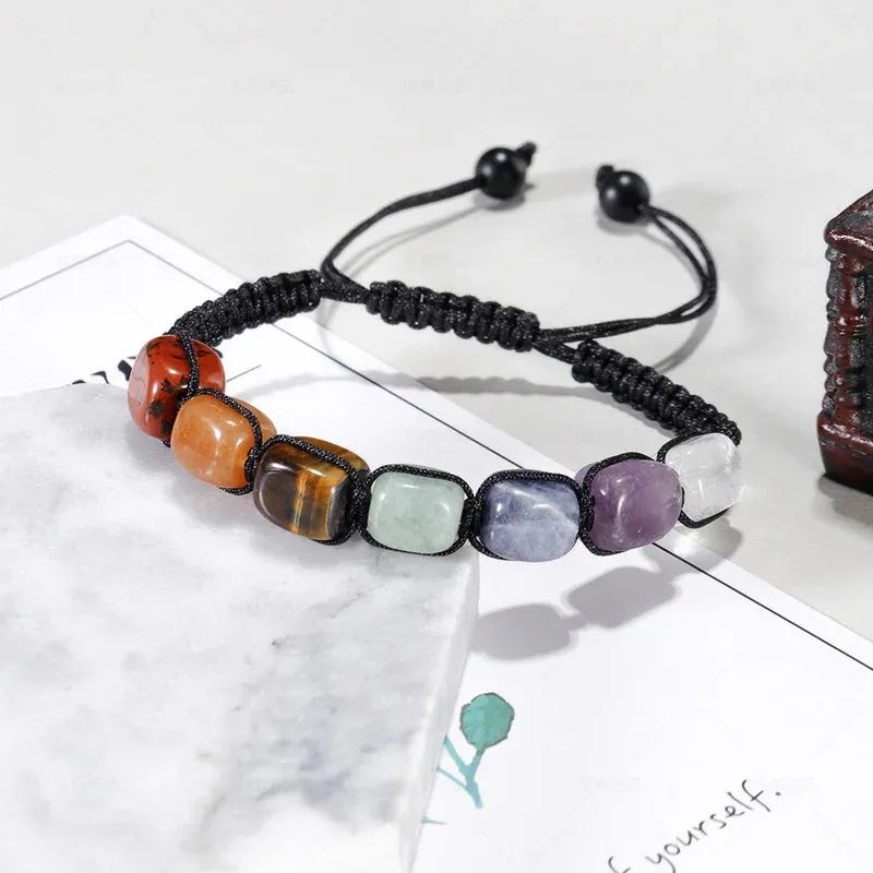 Boho 7 Chakra Healing Beaded Bracelets For Women Men 8mm Reiki Prayer Balance Beads Bracelet Adjustable Braided Bangles Jewelry