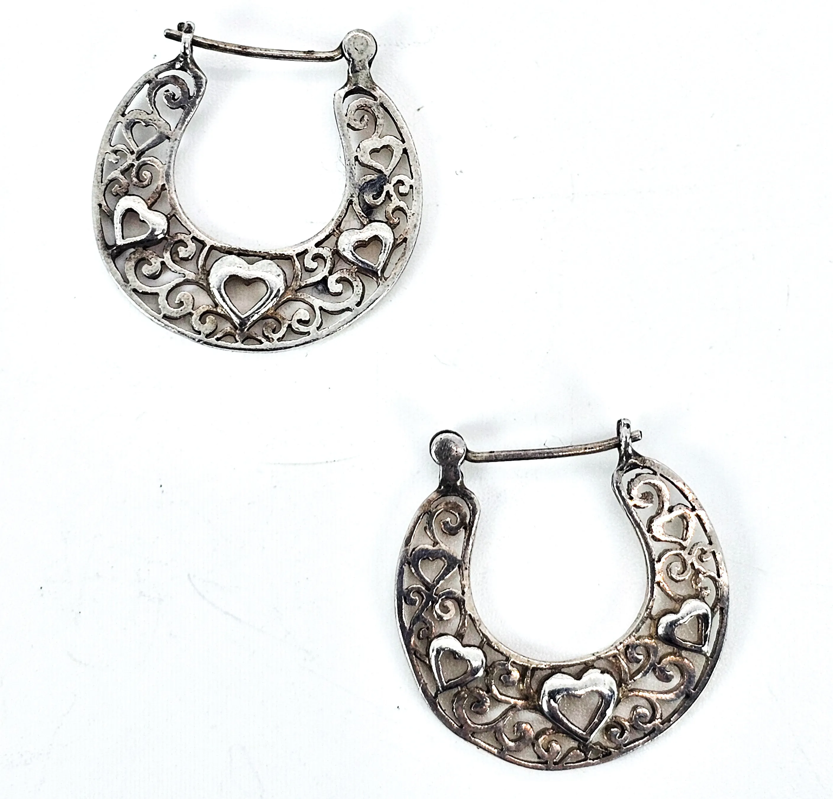Boma filigree heart open work lever back vintage sterling silver retro earrings