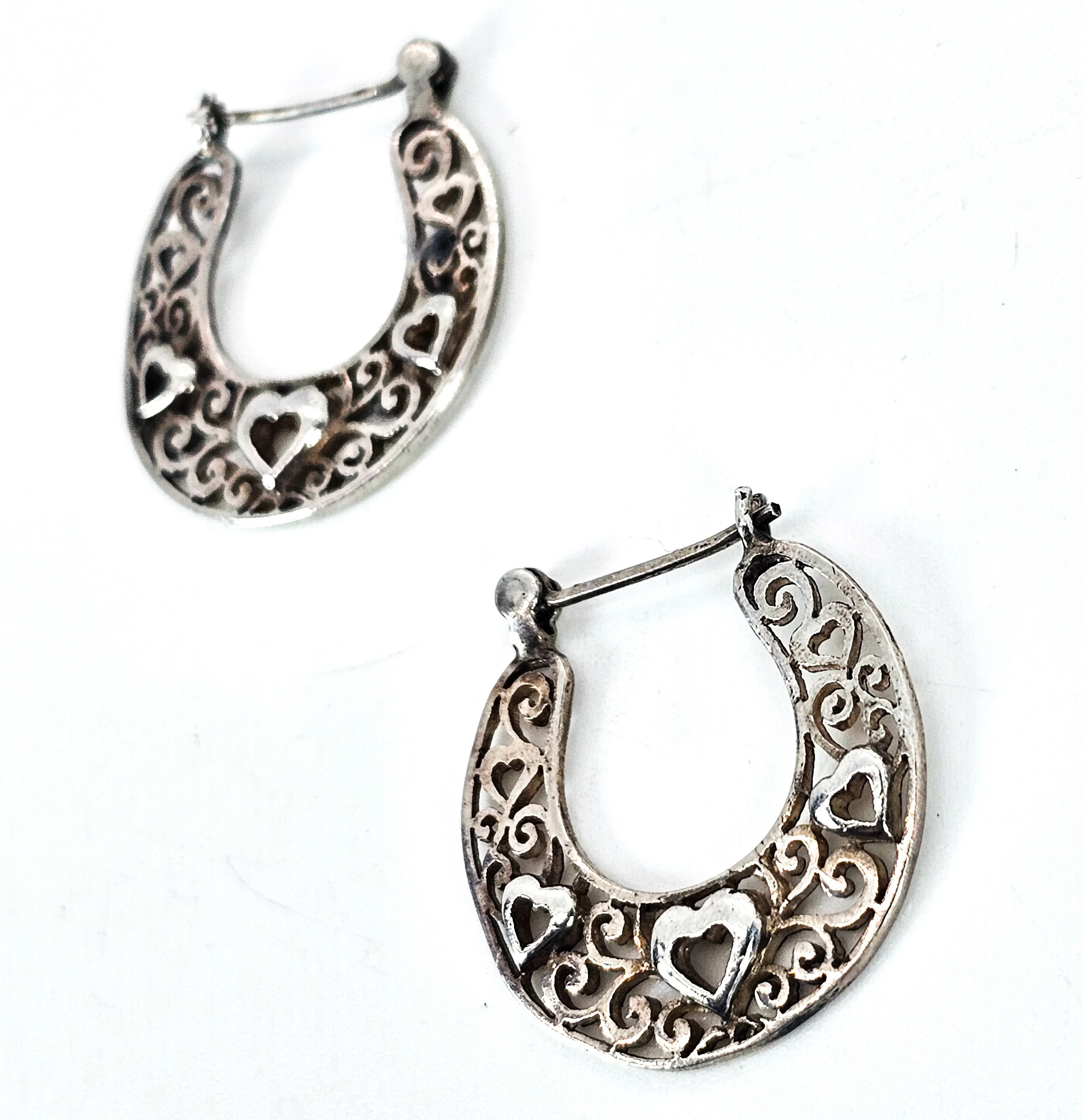 Boma filigree heart open work lever back vintage sterling silver retro earrings