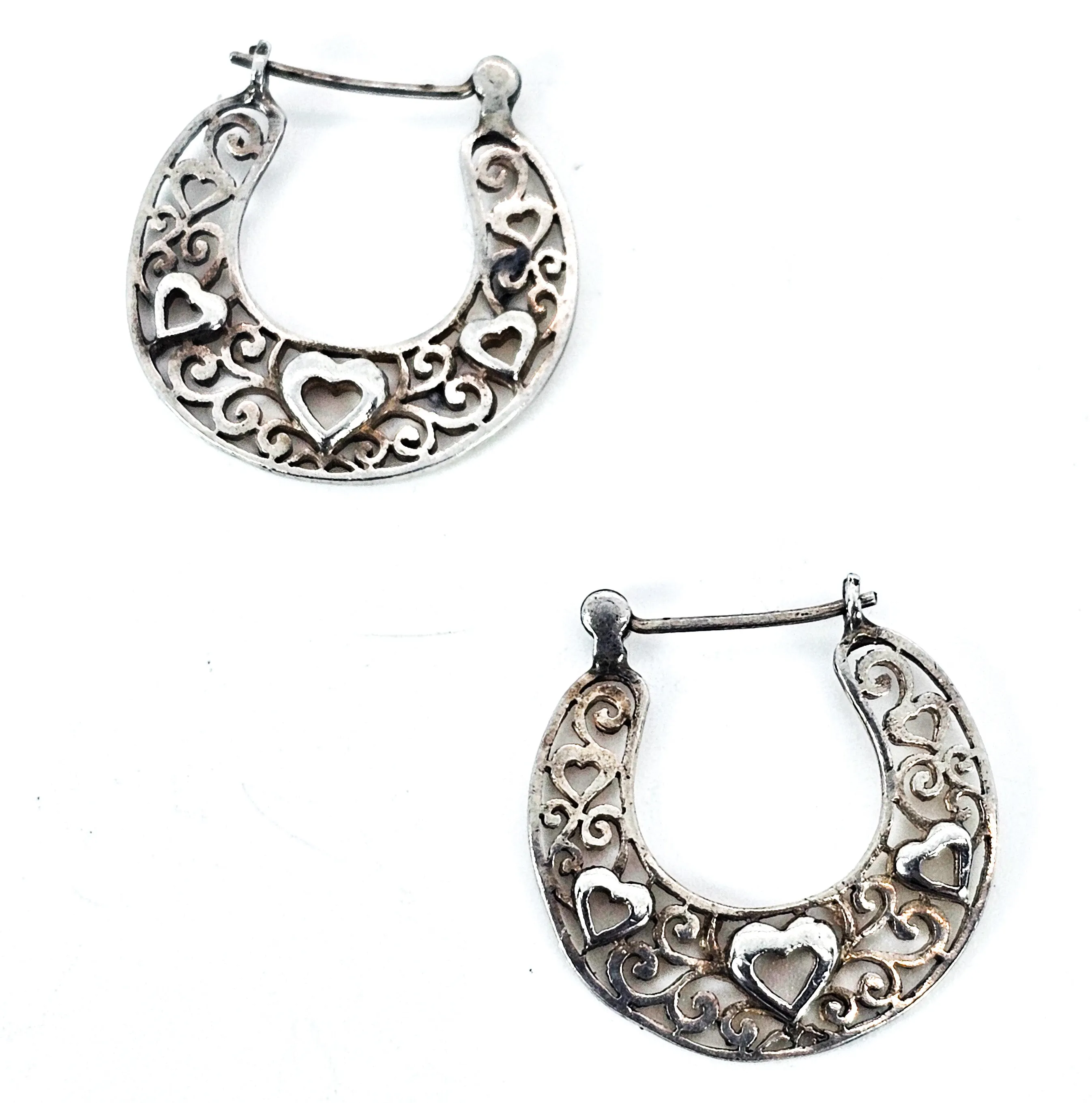 Boma filigree heart open work lever back vintage sterling silver retro earrings