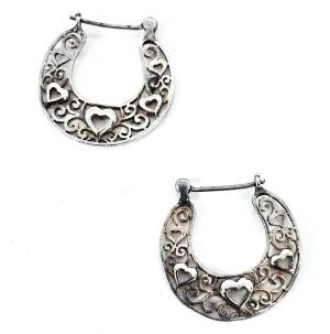 Boma filigree heart open work lever back vintage sterling silver retro earrings