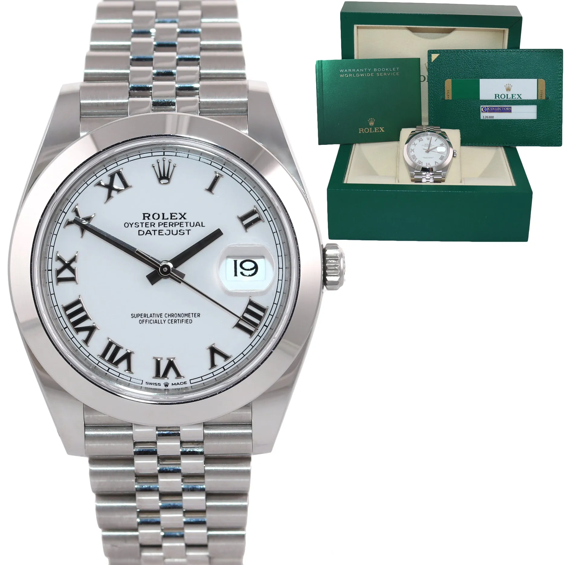 BRAND NEW 2020 PAPERS Rolex DateJust 41 Steel 126300 White Roman Jubilee Watch