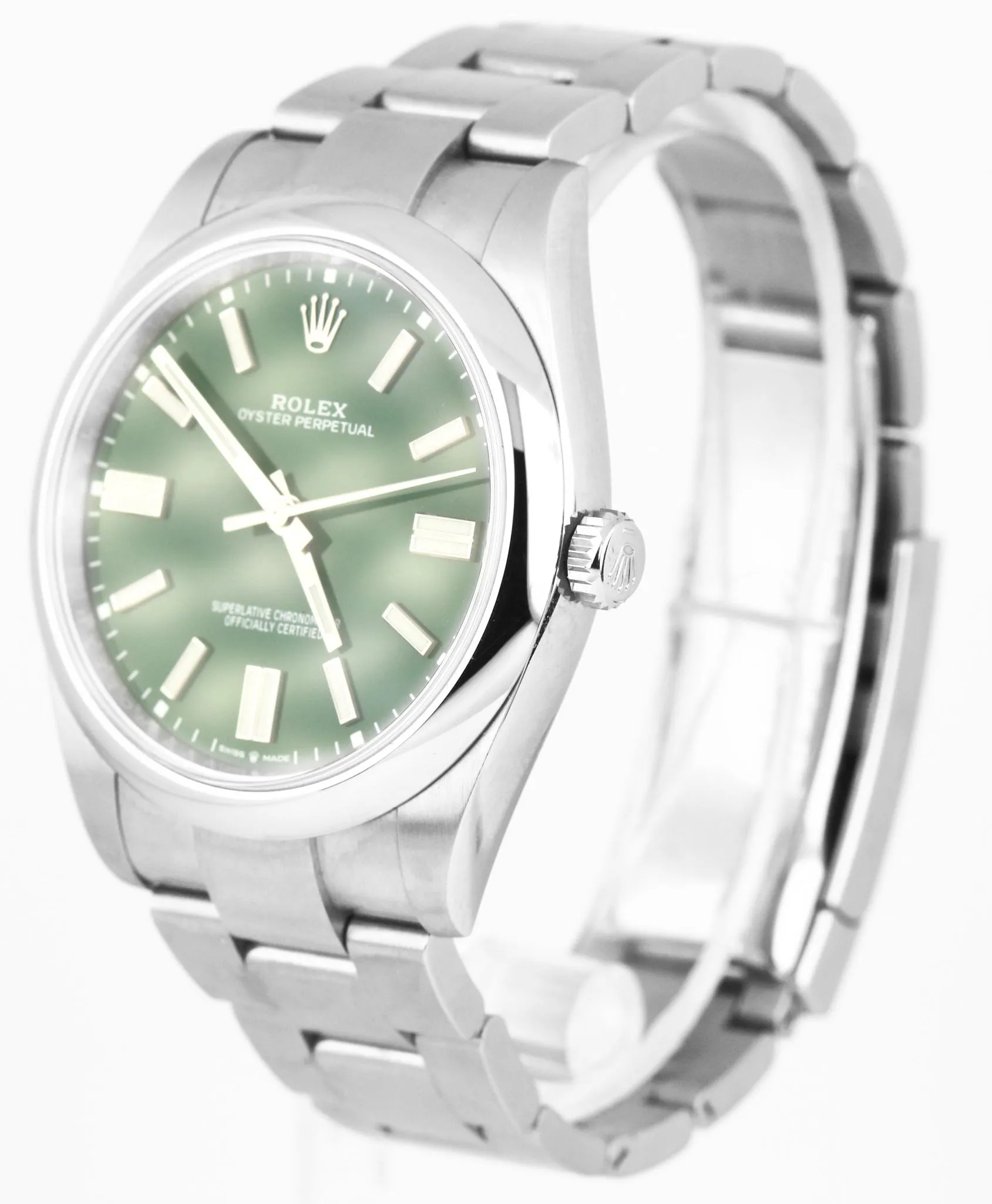 BRAND NEW 2021 CARD Rolex Oyster Perpetual 41mm GREEN Oyster Steel Watch 124300