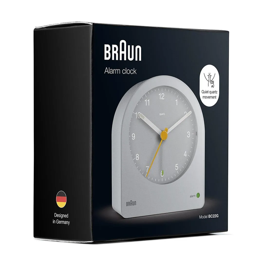Braun Classic Clock with Snooze and Continuous Backlight, Crescendo Beep in Grey - BC22G