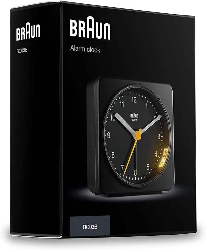 Braun Classic Clock with Snooze and Light, Crescendo Beep in Black - BC03B