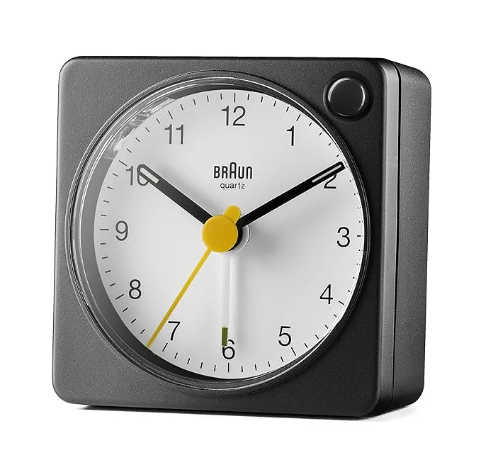 Braun Classic travel Alarm Clock with Snooze and Light, Crescendo Beep Alarm - BC02XBW