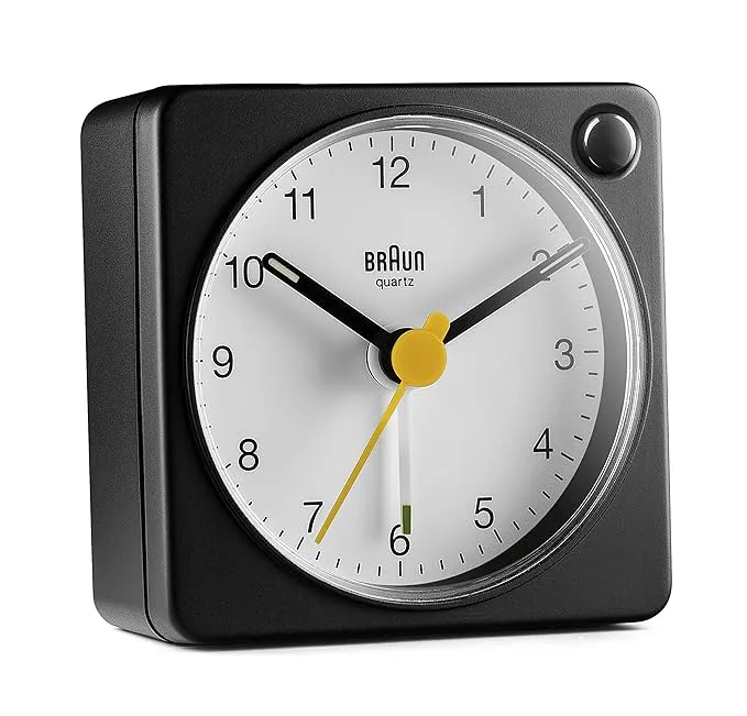 Braun Classic travel Alarm Clock with Snooze and Light, Crescendo Beep Alarm - BC02XBW