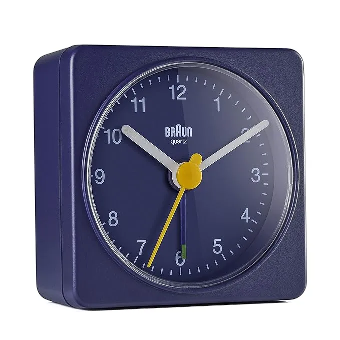 Braun Classic Travel Analogue Alarm Clock, Compact Size, Crescendo Beep Alarm in Blue - BC02BL