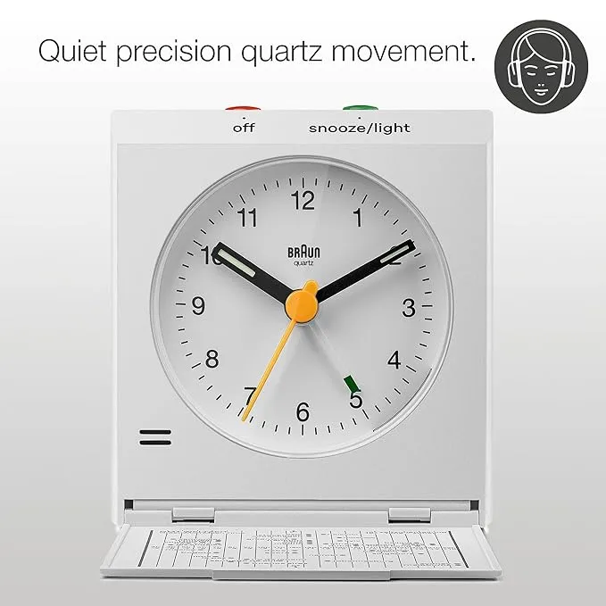 Braun Classic travel Clock with Snooze and Light,Folding Lid with World Time Zone Map - BC05W
