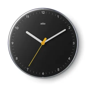 Braun Classic Wall Clock with Silent Sweeping Easy to Read, 23cm Diameter in Black - BC26B