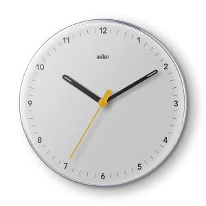 Braun Classic Wall Clock with Silent Sweeping Easy to Read, 23cm Diameter in White - BC26W