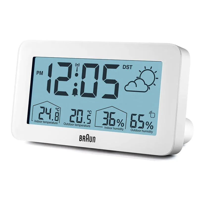 Braun Digital Weather Station Clock with Indoor and Outdoor Temperature and Humidity - BC13WP
