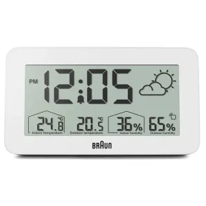 Braun Digital Weather Station Clock with Indoor and Outdoor Temperature and Humidity - BC13WP