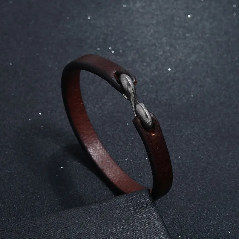 Buddha Stones Vintage Leather Plain Strength Buckle Bracelet