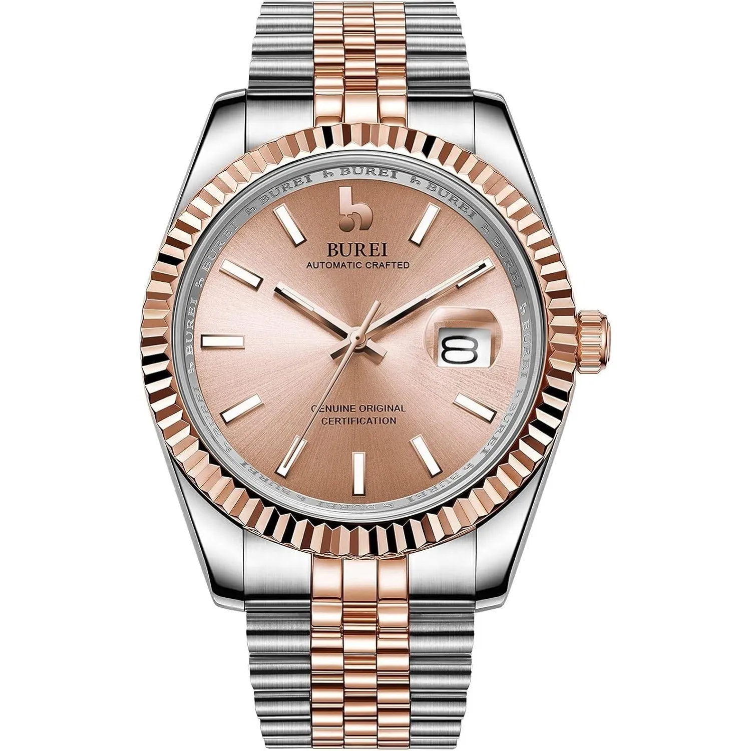 BUREI Men's Automatic Watch Analog Dial with Date Window Sapphire Crystal Stainless Steel Band and Case