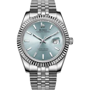 BUREI Men's Automatic Watch Analog Dial with Date Window Sapphire Crystal Stainless Steel Band and Case
