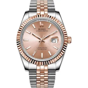 BUREI Men's Automatic Watch Analog Dial with Date Window Sapphire Crystal Stainless Steel Band and Case