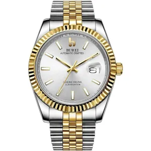 BUREI Men's Automatic Watch Analog Dial with Date Window Sapphire Crystal Stainless Steel Band and Case