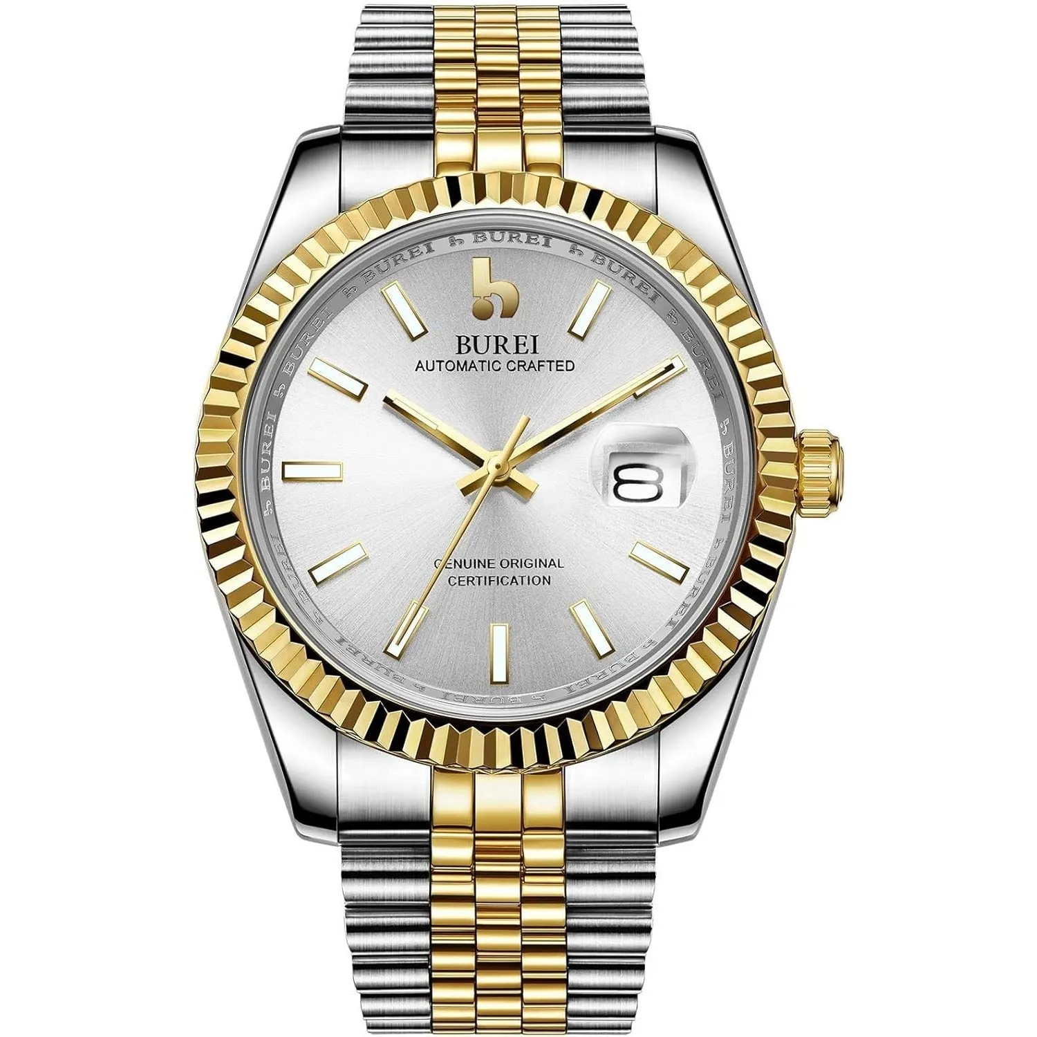 BUREI Men's Automatic Watch Analog Dial with Date Window Sapphire Crystal Stainless Steel Band and Case