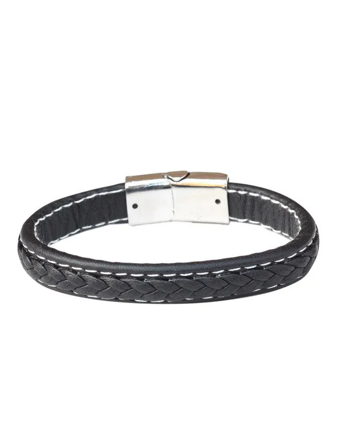 Burton Men's Plaited Leather Bracelet In Black