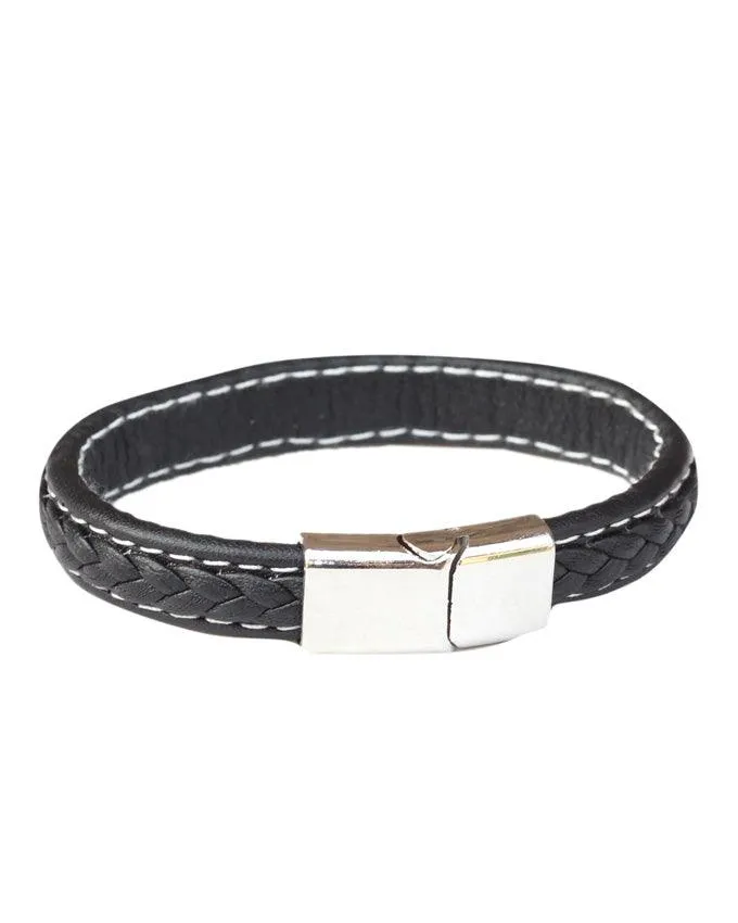 Burton Men's Plaited Leather Bracelet In Black