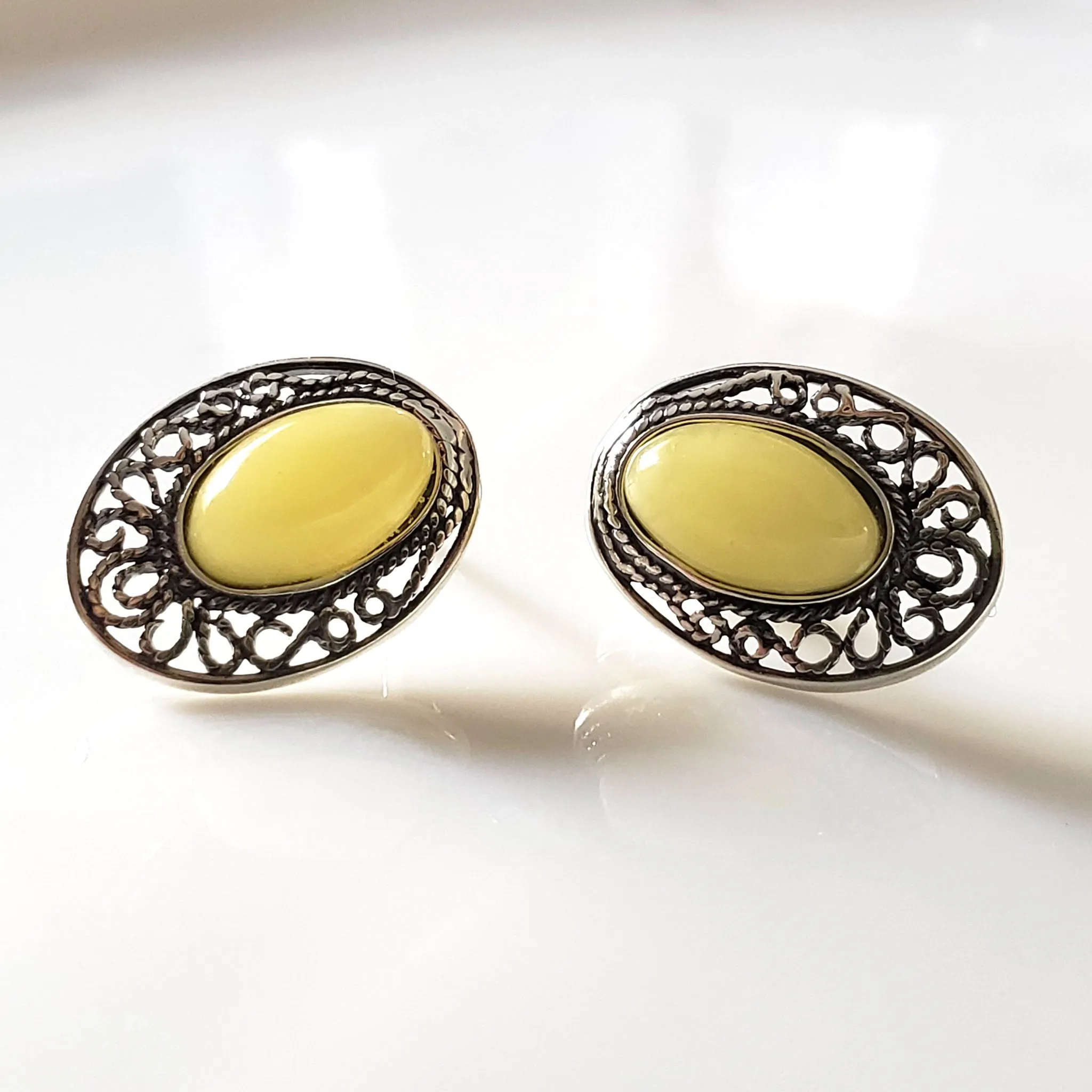 Butterscotch Amber Post Earrings in Sterling Silver