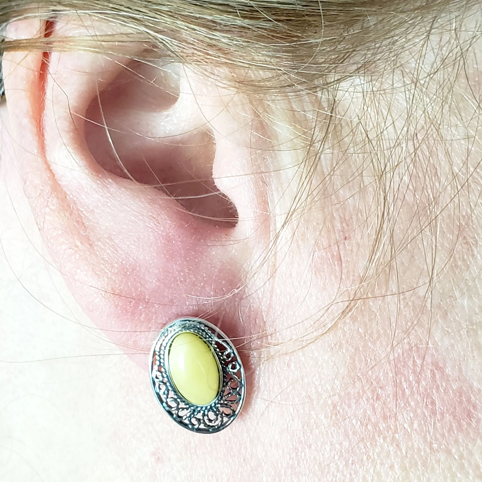 Butterscotch Amber Post Earrings in Sterling Silver