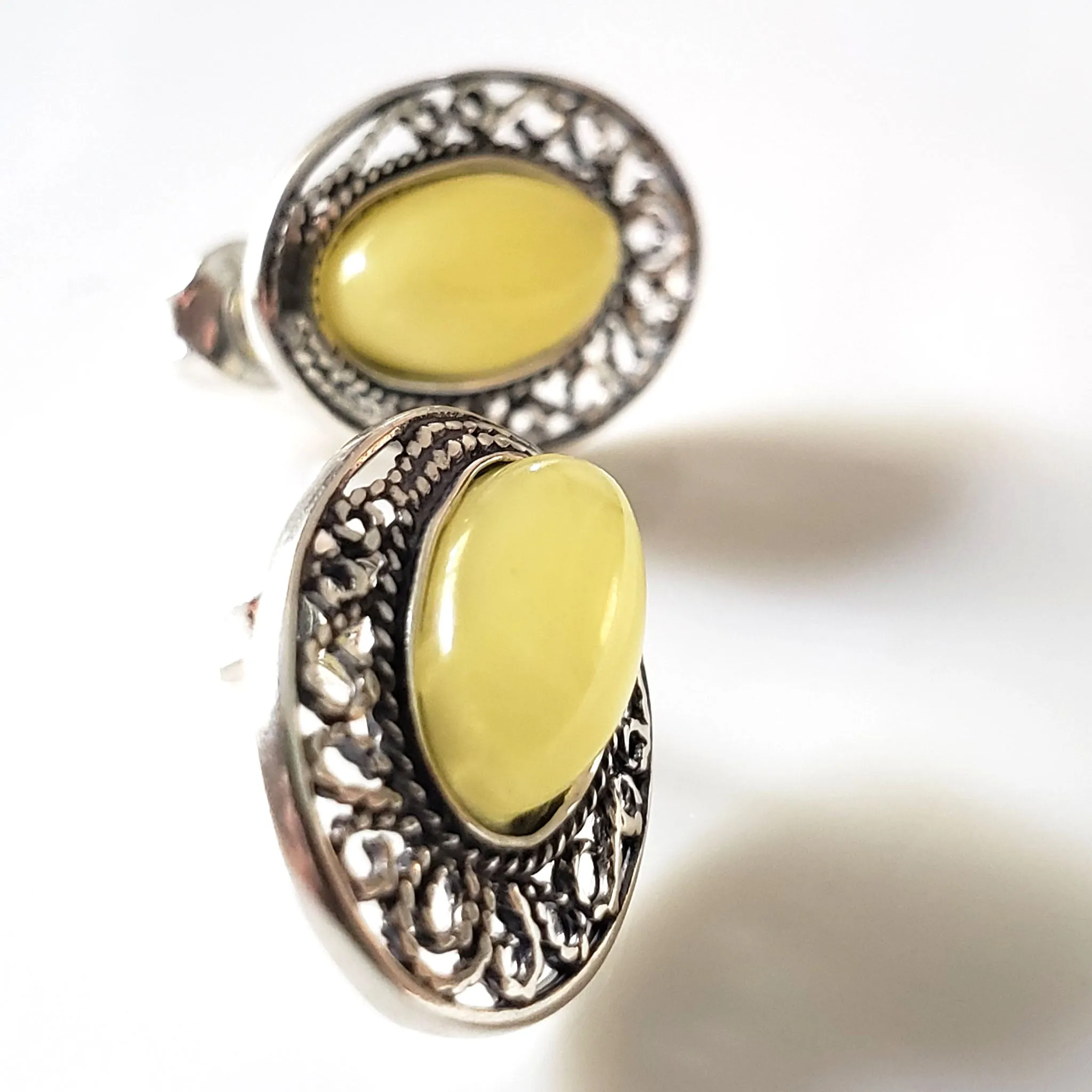 Butterscotch Amber Post Earrings in Sterling Silver