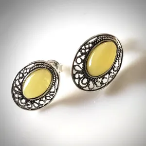Butterscotch Amber Post Earrings in Sterling Silver