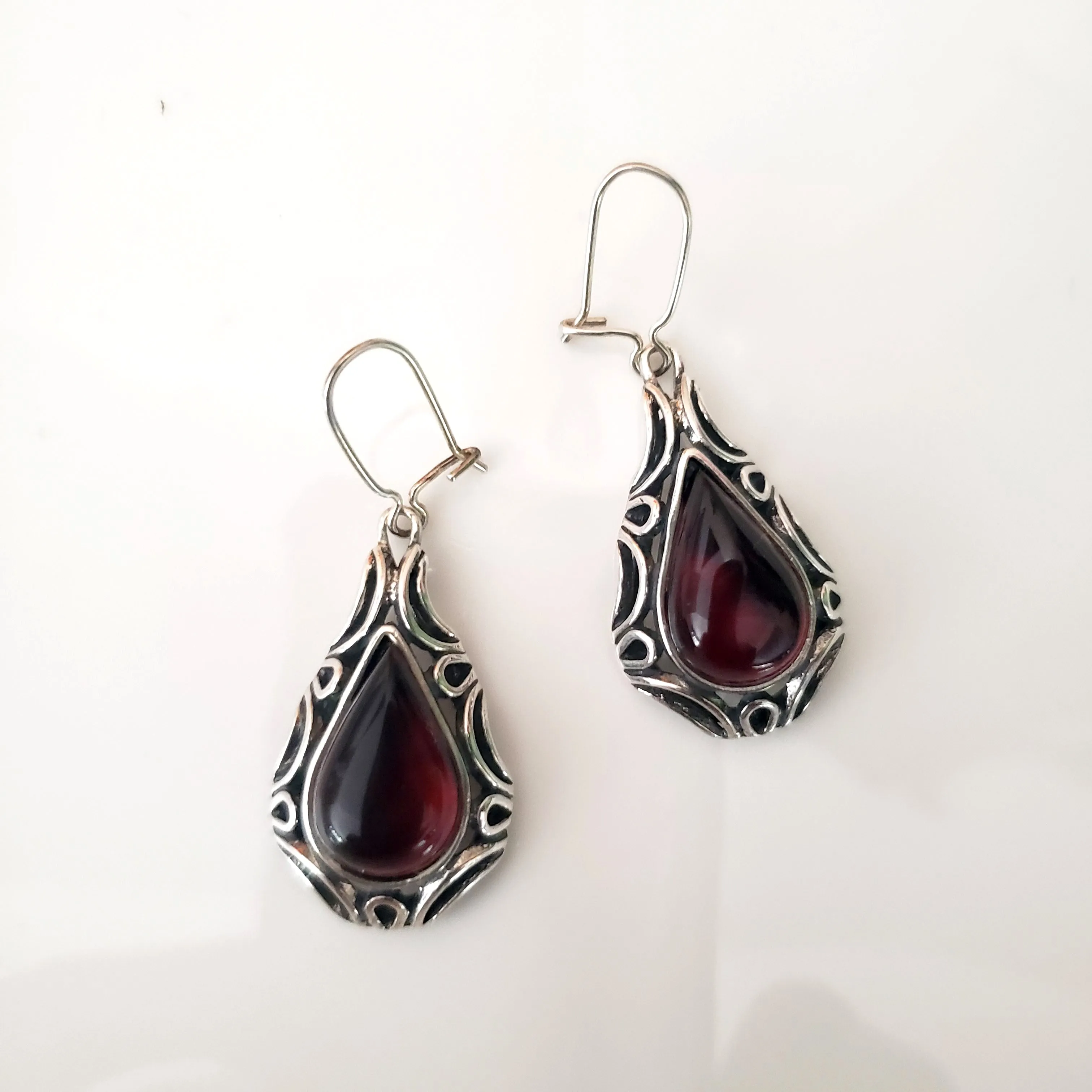 Cherry Amber & Sterling Silver Antique Earrings