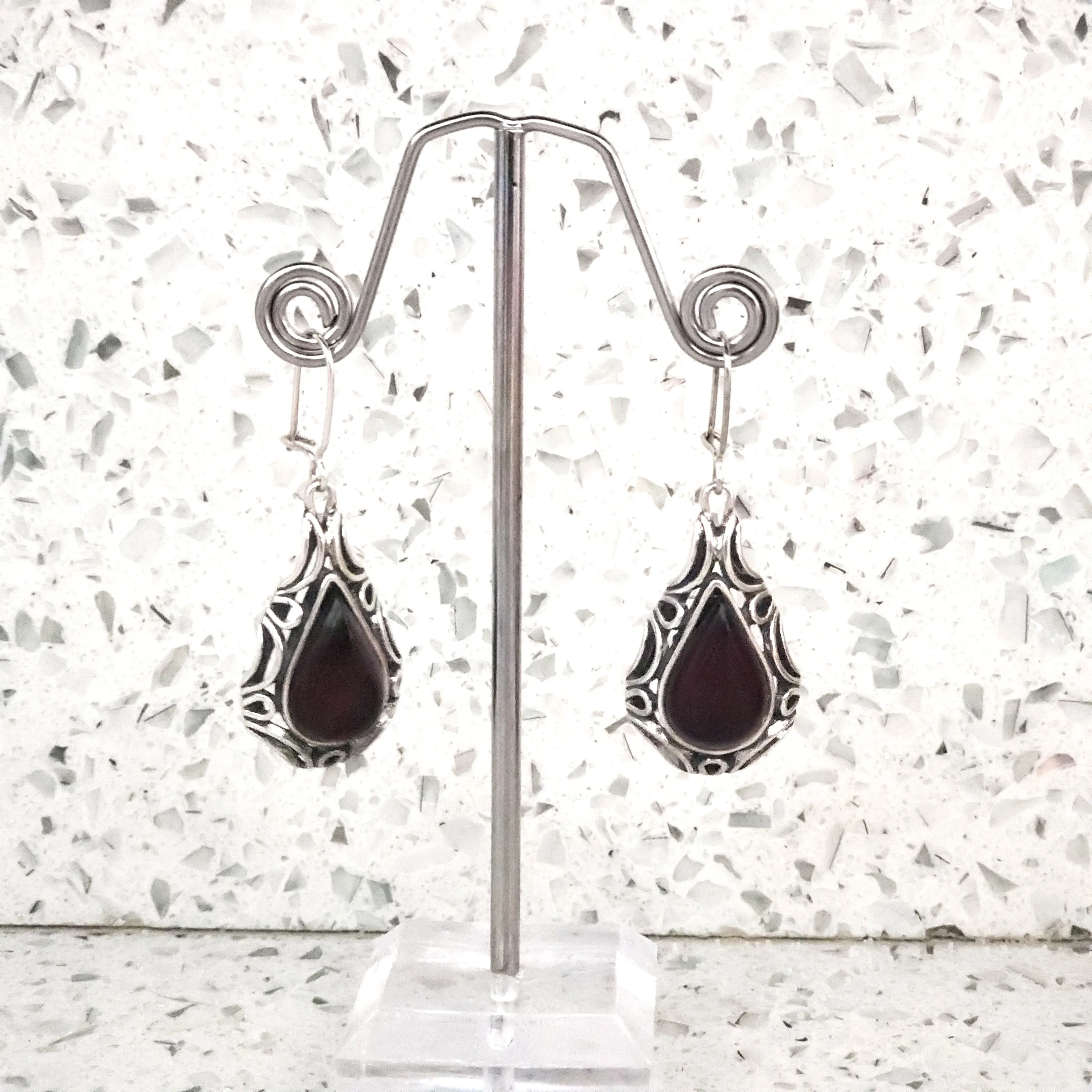 Cherry Amber & Sterling Silver Antique Earrings