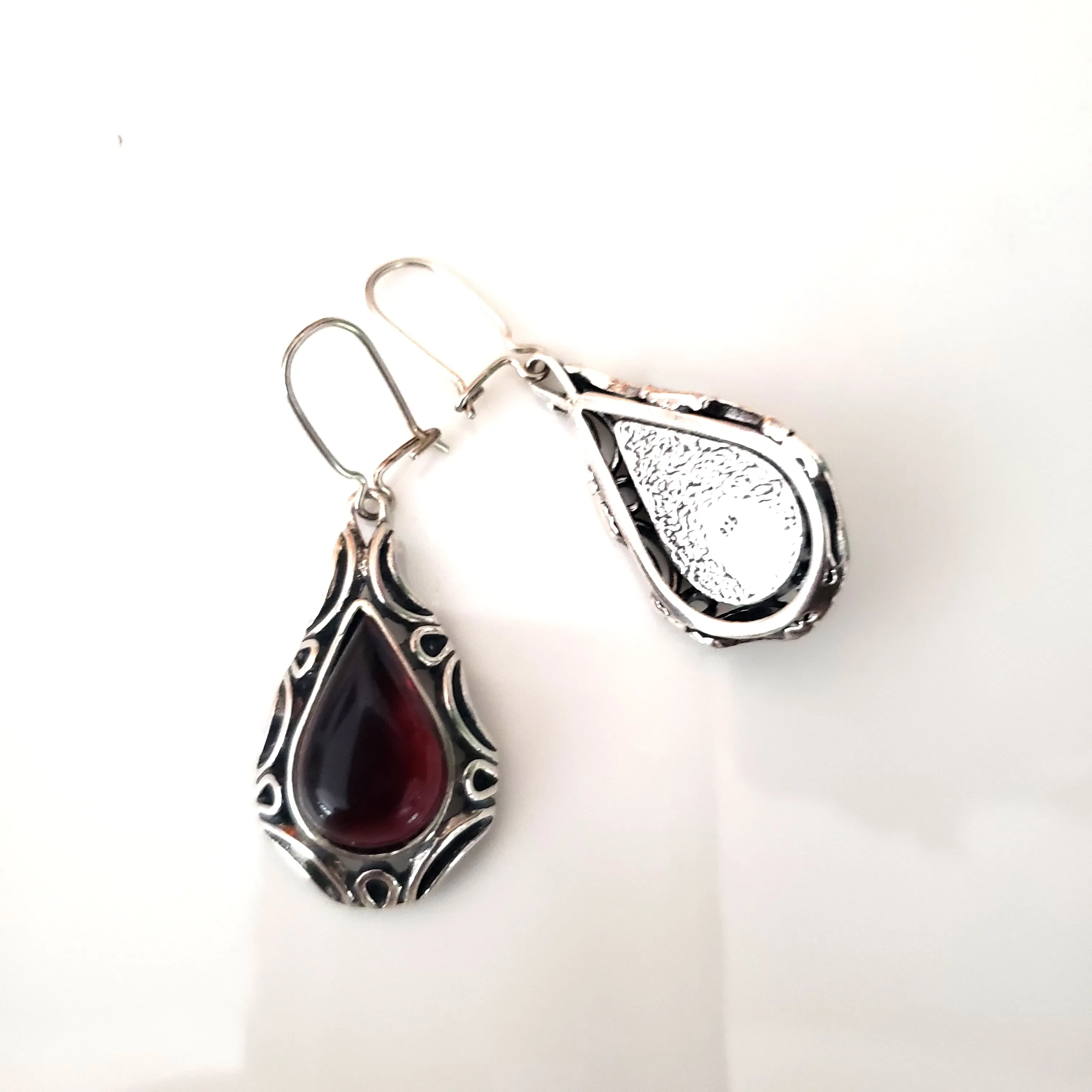 Cherry Amber & Sterling Silver Antique Earrings