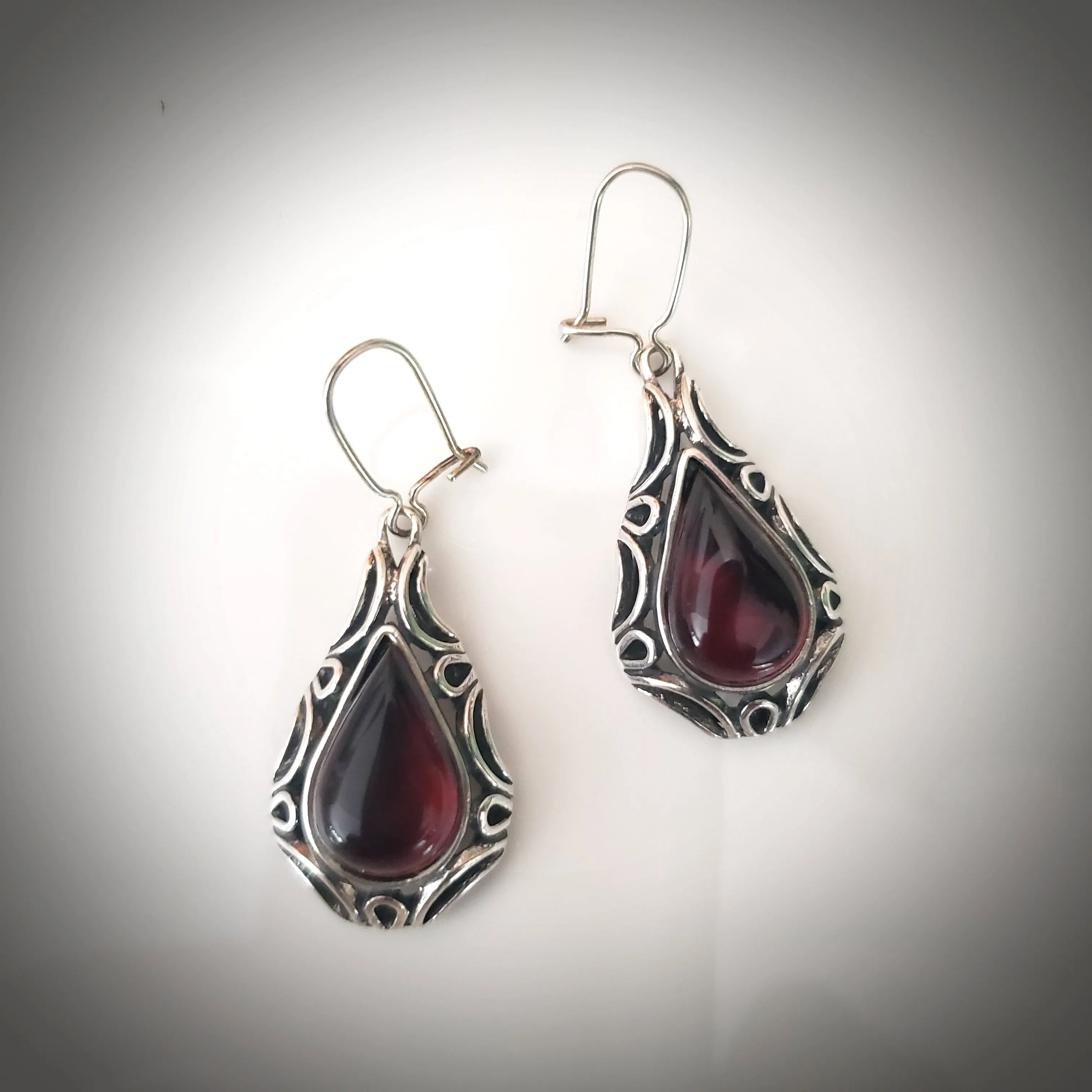 Cherry Amber & Sterling Silver Antique Earrings