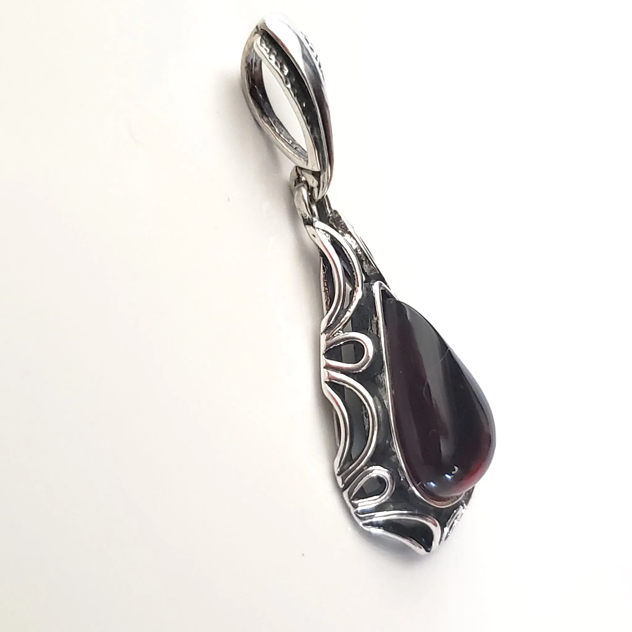 Cherry Amber Sterling Silver Antique Pendant