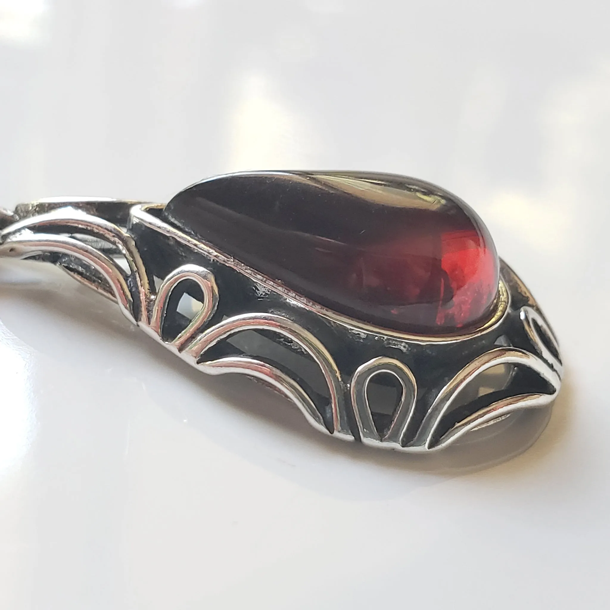 Cherry Amber Sterling Silver Antique Pendant