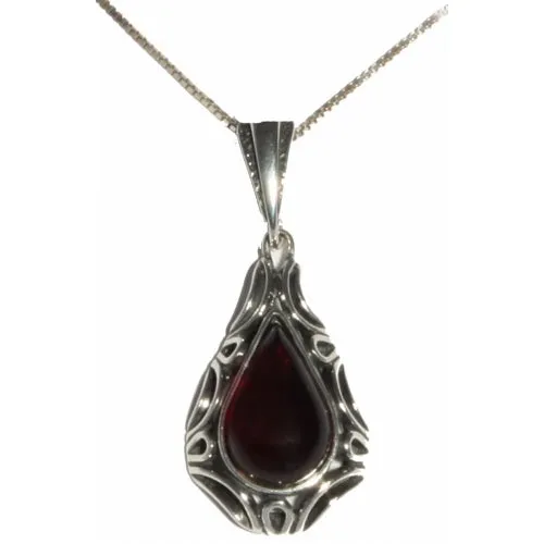 Cherry Amber Sterling Silver Antique Pendant