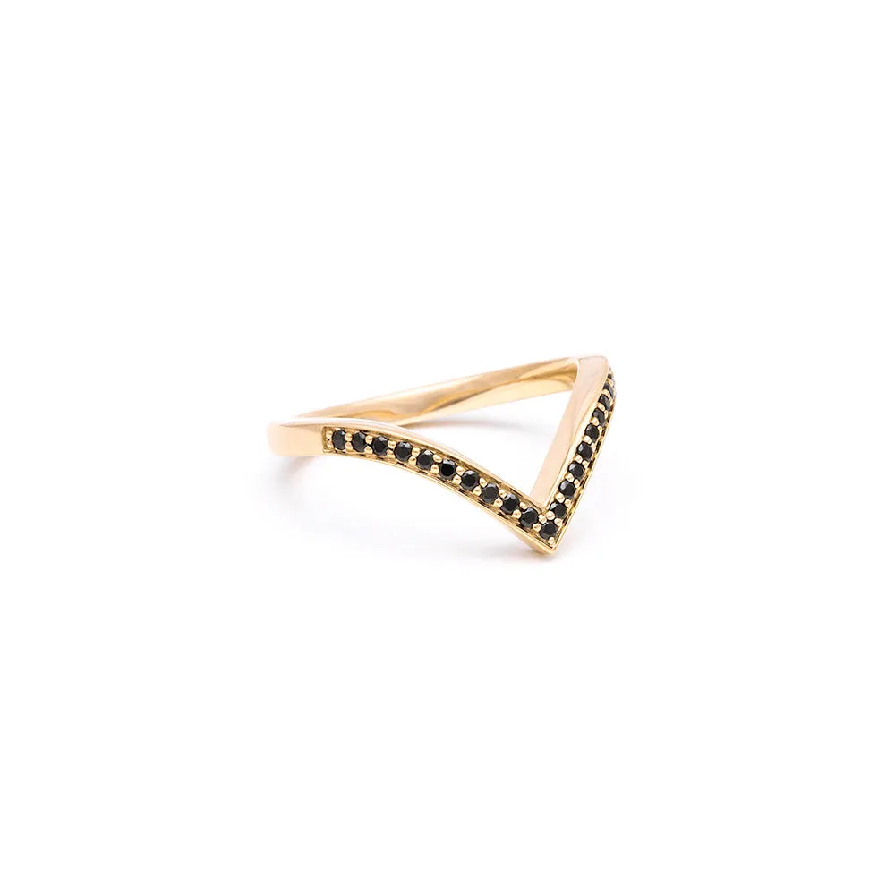 CHEVRON STACKING RINGS | 14K GOLD & BLACK DIAMONDS
