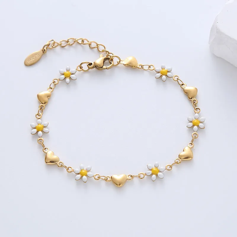 Children's and Teens' Bracelets:  Steel with Gold IP Hearts and Daisies Bracelets