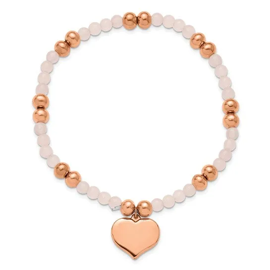 Chisel Stainless Steel Rose Gold Heart Rose Quartz Stretch Bracelet