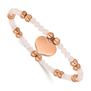 Chisel Stainless Steel Rose Gold Heart Rose Quartz Stretch Bracelet
