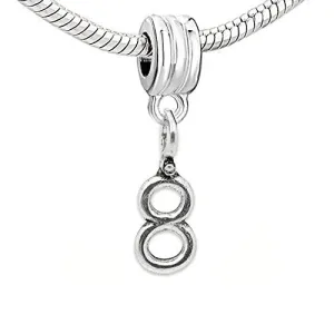 Choose From Number #8 Dangle European Bead Compatible for Most European Snake Chain Bracelet