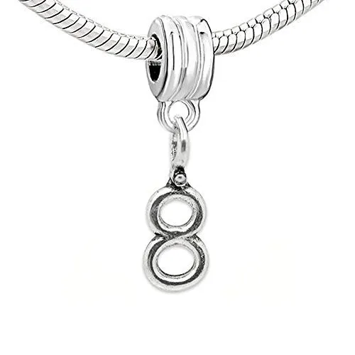 Choose From Number #8 Dangle European Bead Compatible for Most European Snake Chain Bracelet